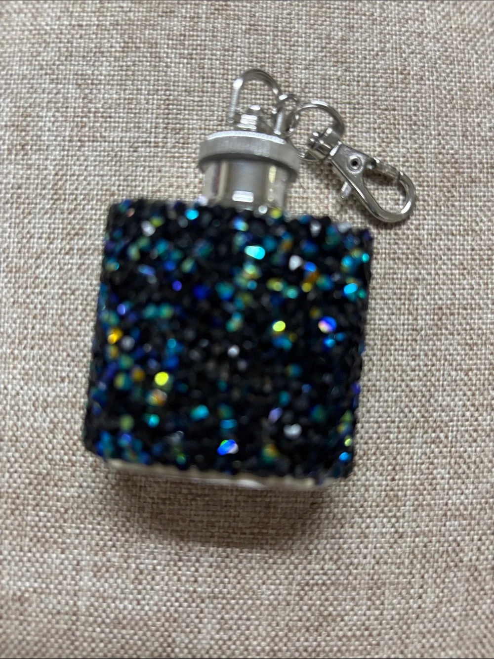 Urban Outfitters Black Iridescent Crystal Mini Flask Keychain